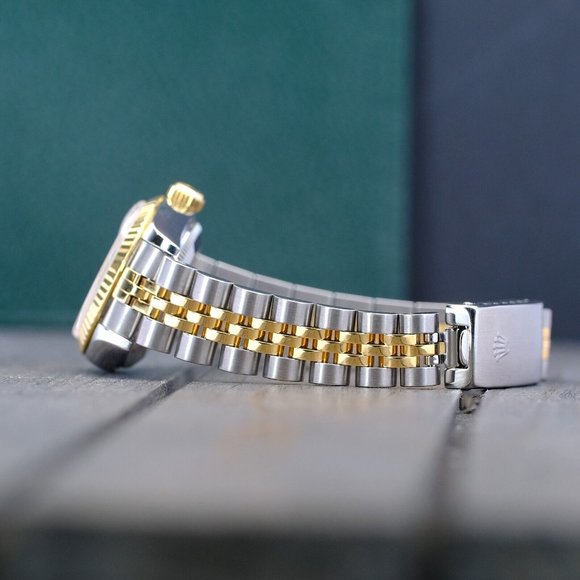 ROLEX LADIES DATEJUST 18K GOLD STEEL WATCH 69173 BEIGE JUBILEE DIAL FLUTED 26MM - Picture 7 of 14